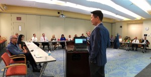 CEO of LIH Healthcare Nelson Chow presents at Children’s Specialized Hospital’s leadership council meeting